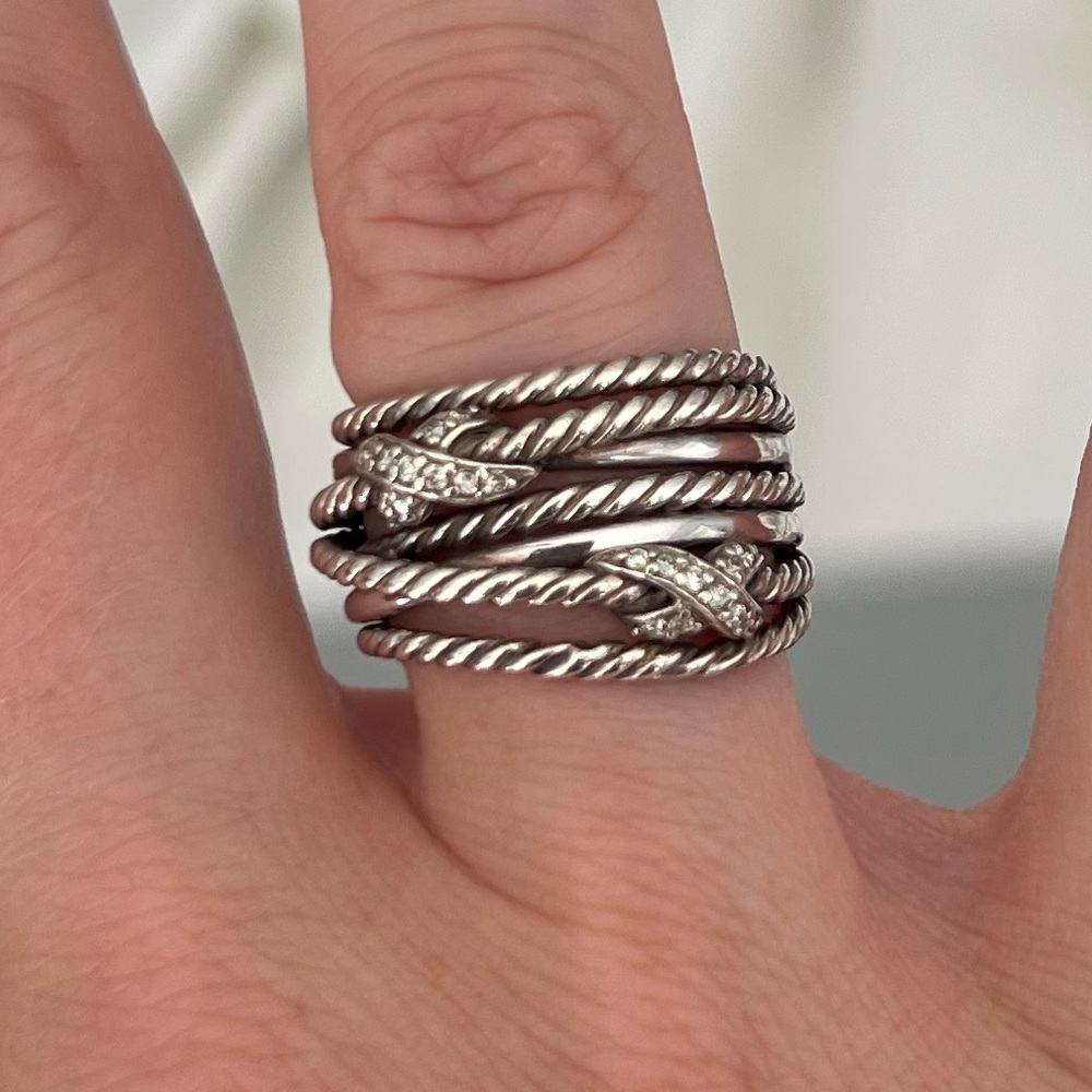 Authentic David Yurman Double X Crossover Ring with Diamonds